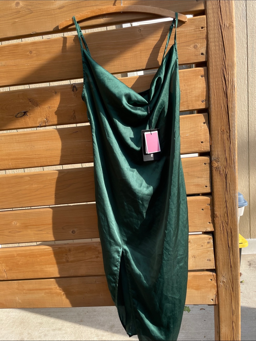 PrettyLittleThing Dark Emerald Satin Cowl Midi Dress